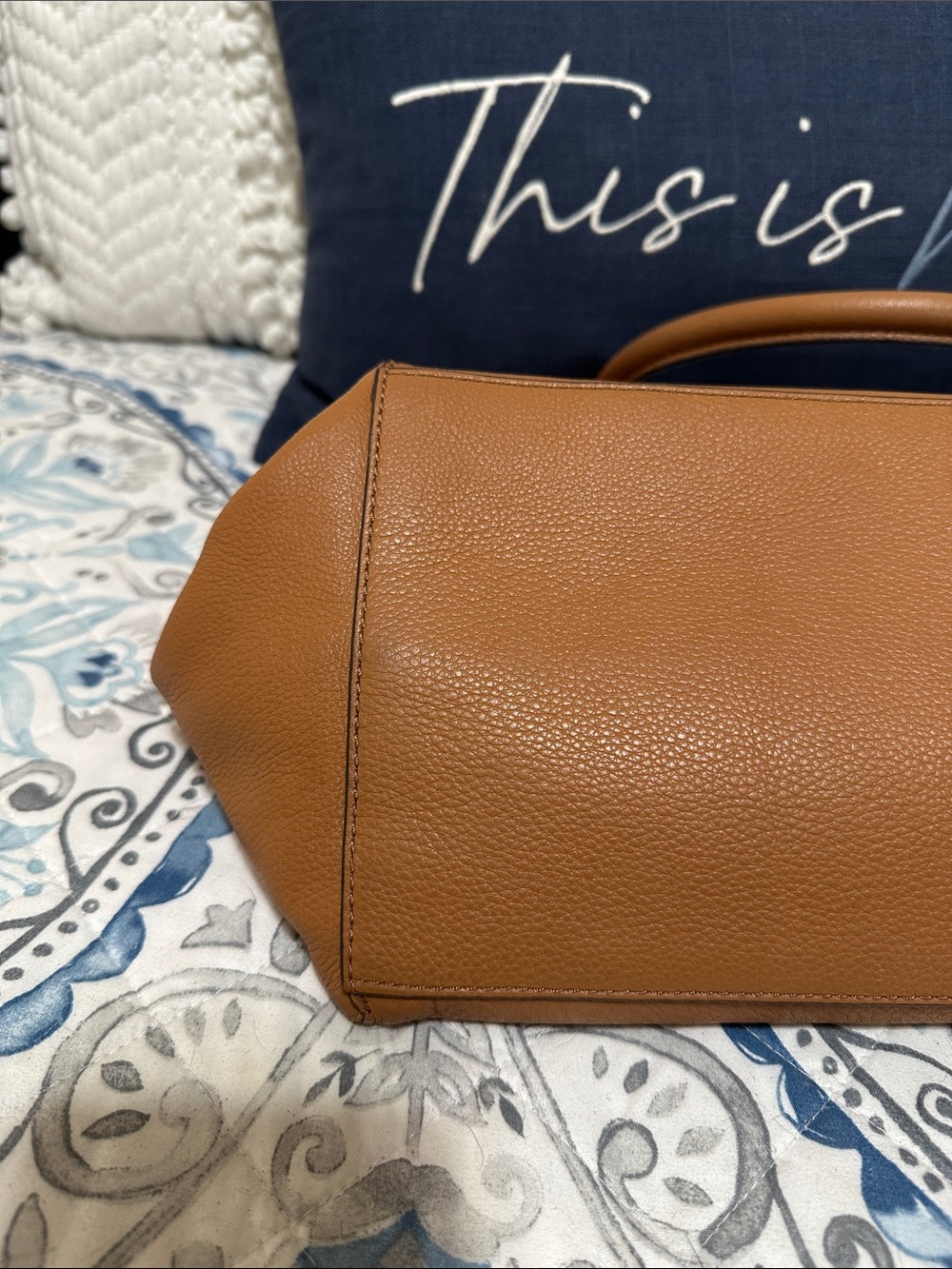 Tory Burch Brown Pebbled Leather Logo Tote - Picture 3 of 9